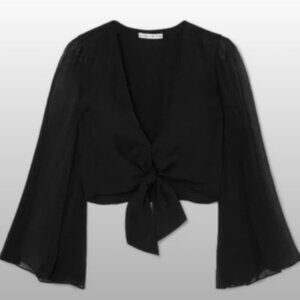 Alice + Olivia Black Sheer Tie Front Cropped Top